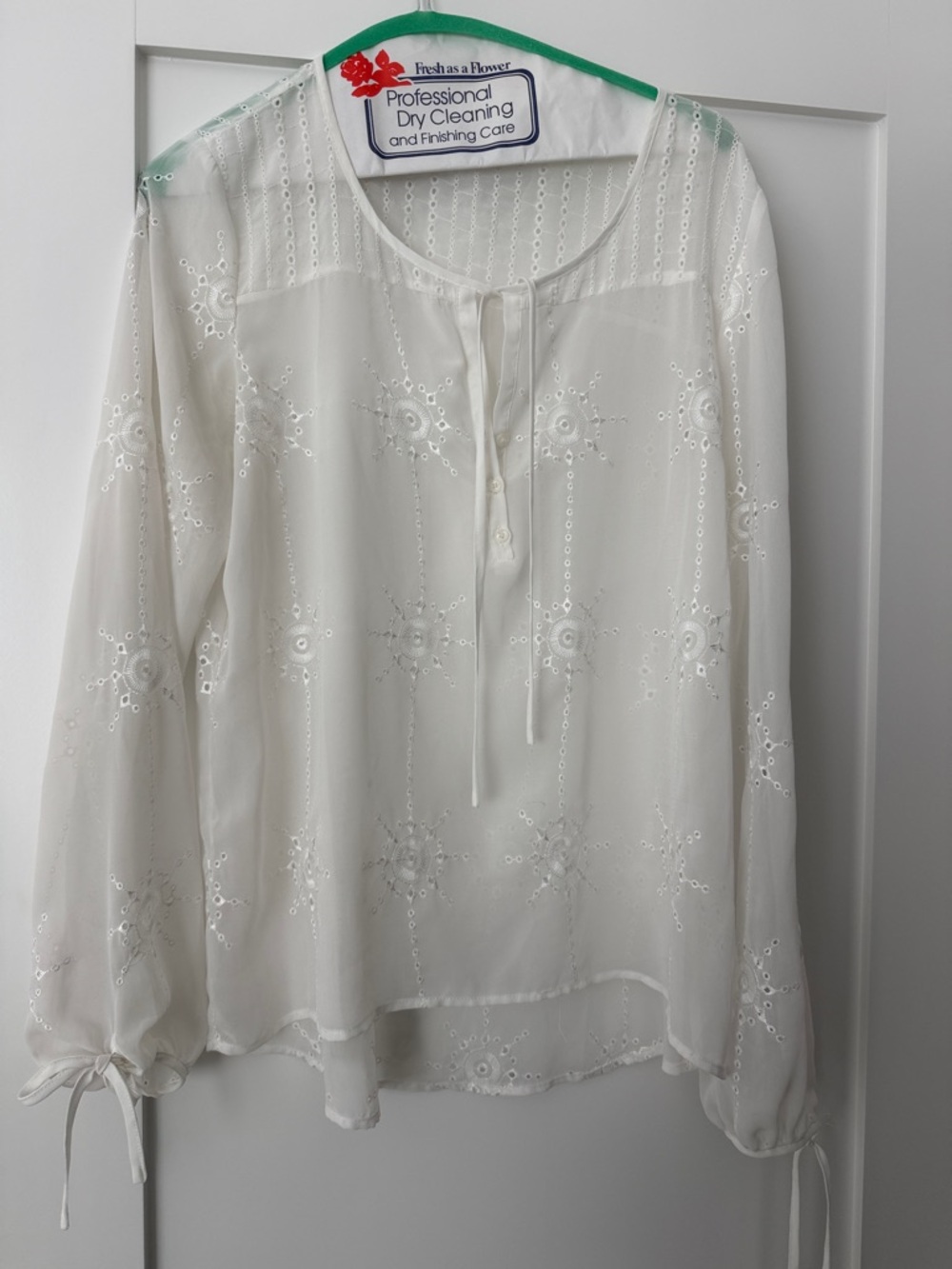 Guess White Eyelet Sheer Peasant Blouse